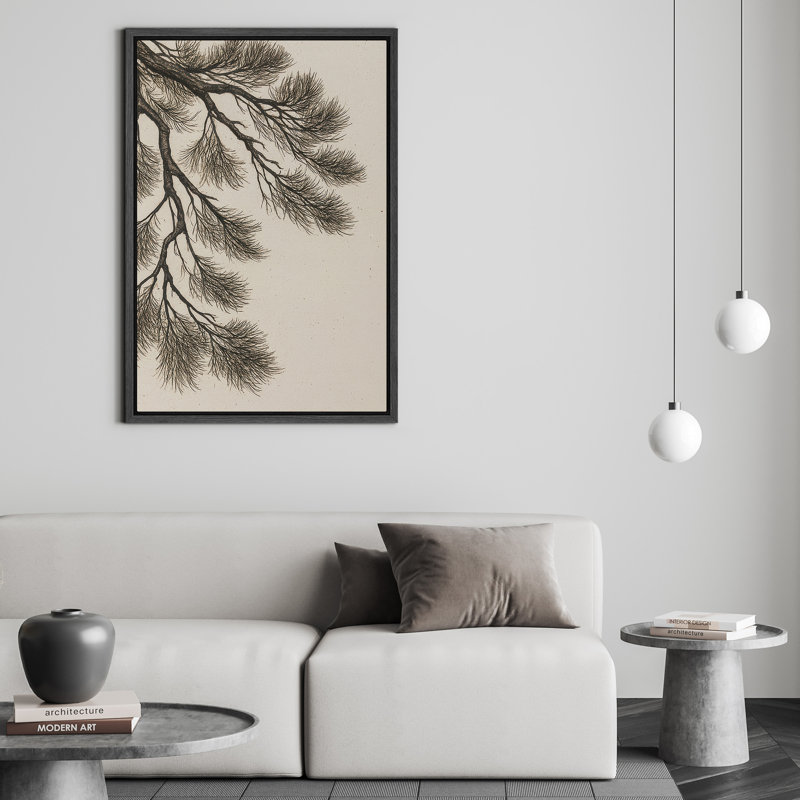 «Elegant Pine Branch Minimal Nature Illustration», reproduction d'art sur toile encadrée, H 36 po x l 24 po, Noir