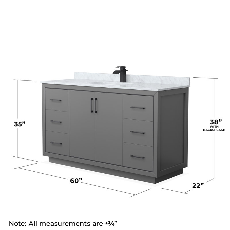 Icon 60" Single Bathroom Vanity Set with Mirror, Dark Gray, Matte Black