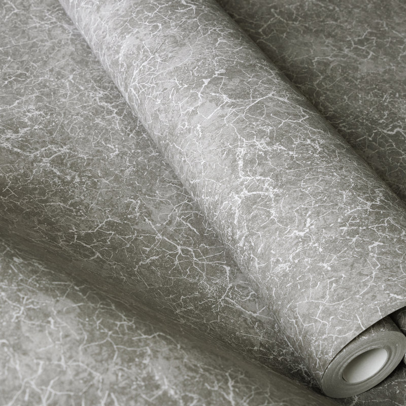 Azulejo Distressed Marble Crackle 33' L x 21" W Wallpaper Roll, Taupe Gray