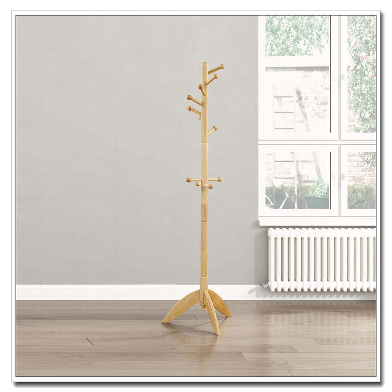 Portemanteau en bois massif, 11 crochets, Naturel