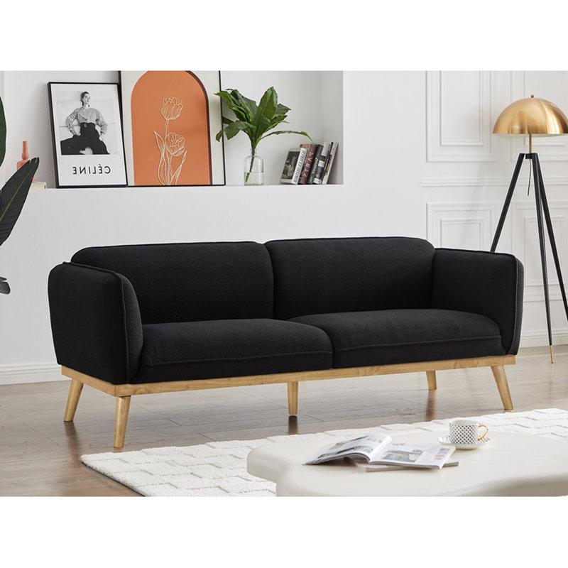 Canapé à accoudoirs carrés 82 po Nolita, Tissu bouclé noir