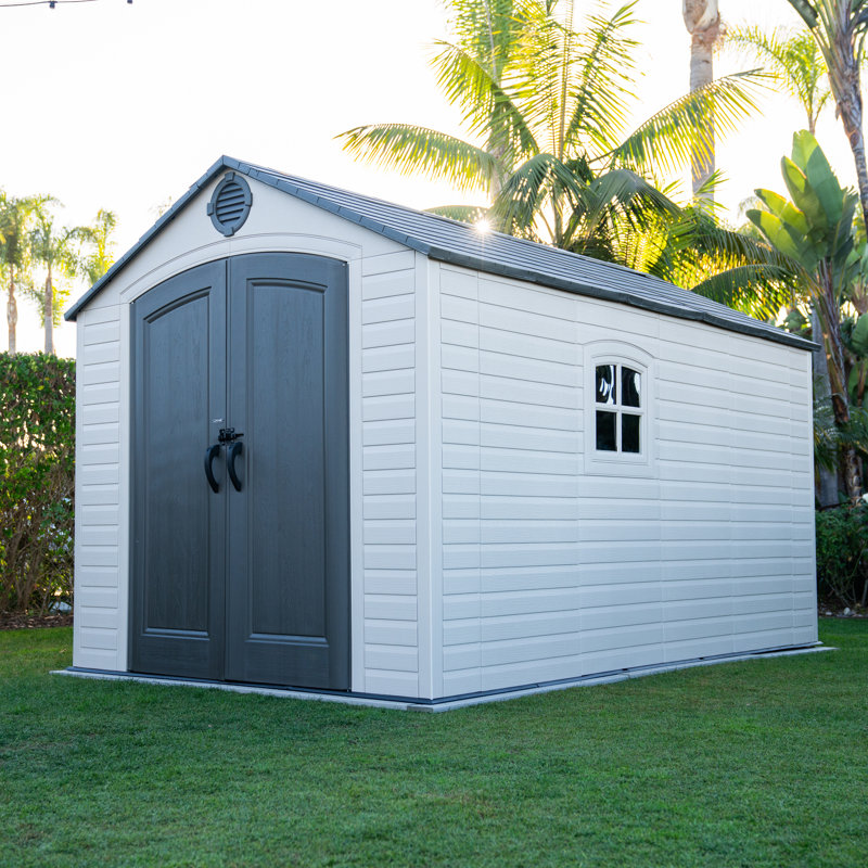 Lifetime 8' x 12' Gray Polyethylene Storage Shed with Shelving and Windows