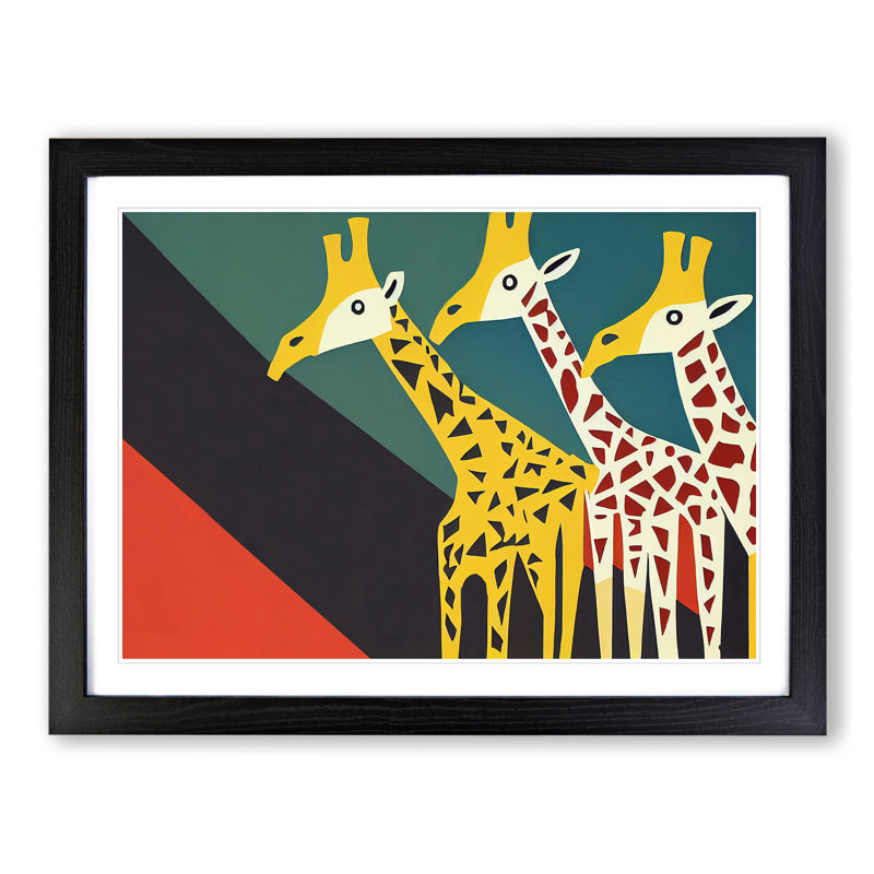 Abstract Giraffes - Single Picture Frame Print, Black, 25cm H x 34cm W x 2cm D