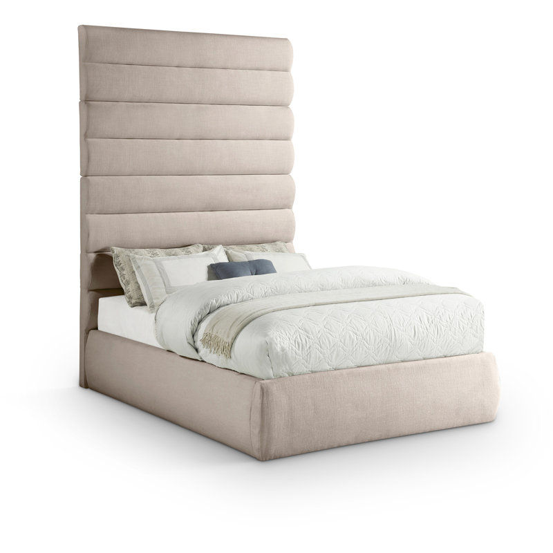 Lit en tissu Adam, Double, Tissu texturé en lin beige