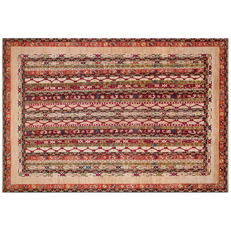 Hand-Knotted Wool Afghan Brown Red Floral Oriental Vintage Area Rug