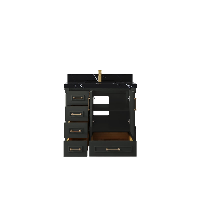 Aberdeen 36'' Single Bathroom Vanity with Top, Calacatta Black