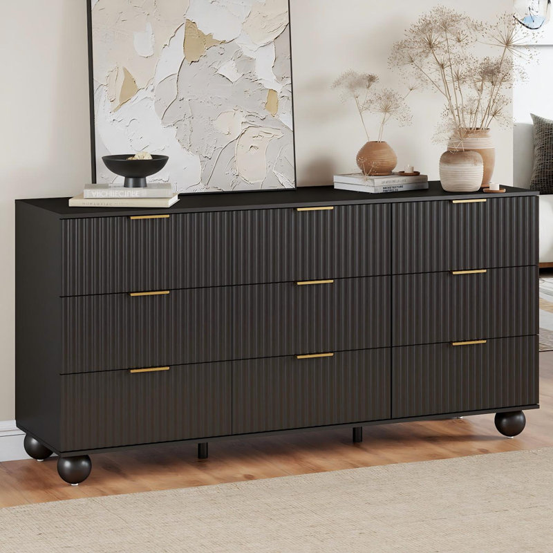 Commode à motif de vagues à 63 tiroirs l 63 po avec dispositif anti-basculement, Noir