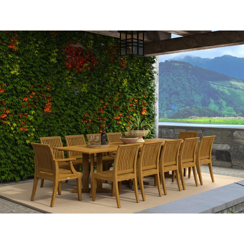 12 - Person Teak Wood Patio Dining Set with Rectangular Table