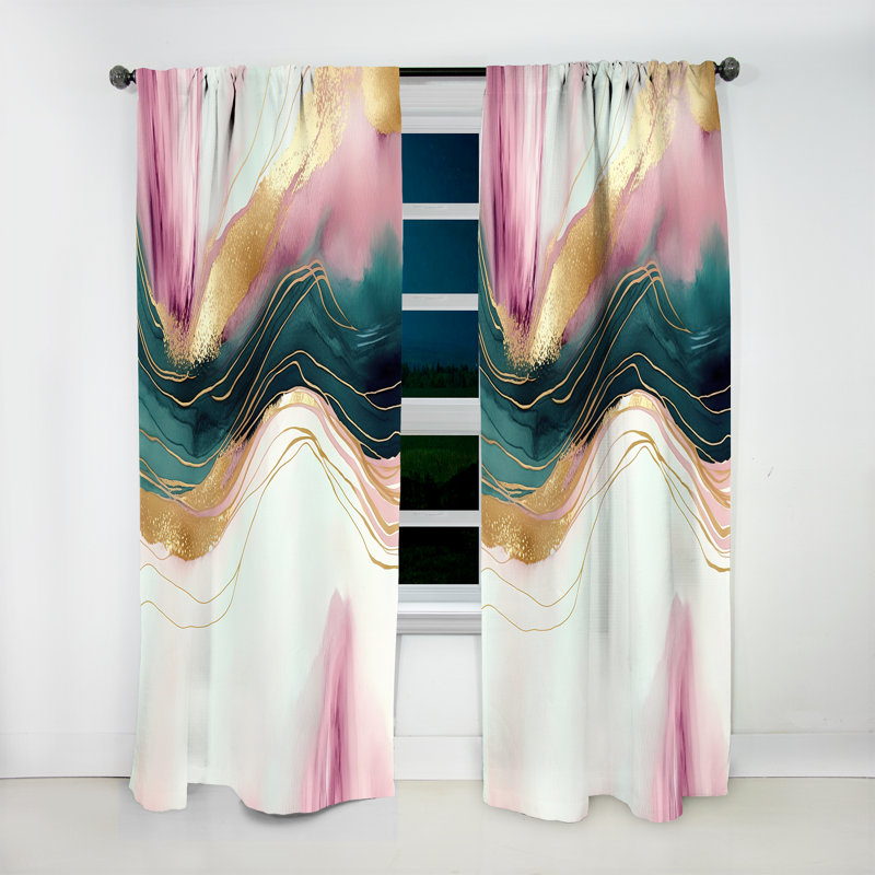 Géode abstraite rose et vert marbre III - Rideau moderne - Velours obscurcissant - 1 panneau, L 52 po x L 108 po