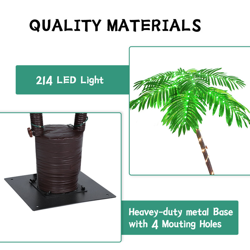 6Ft LED Rope Light Palm Tree Artificial Palm Tree Decoration Solar Powered