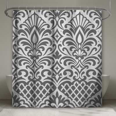 Gray Damask Pattern Shower Curtains Extra Long