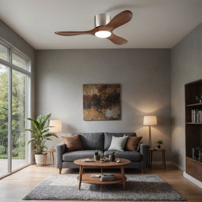 42-inch Ceiling Fan with Light, 3 Light Walnut Wood Blades, Remote Control, Reversible DC Motor for Living Room