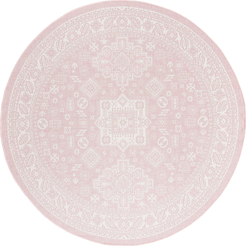 Outdoor Chand Area Rug Pink Color, Round 7'10"