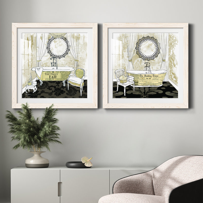 Daily Bath - 2 Piece Single Picture Frame Painting, 34.5cm H x 34.5cm W x 1cm D, White Framed