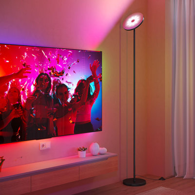 Lampes intelligentes pour le salon RVB, lampe de sol à DEL lumineuse de 32 W avec application et télécommande, grande lampe sur pied avec gradation continue