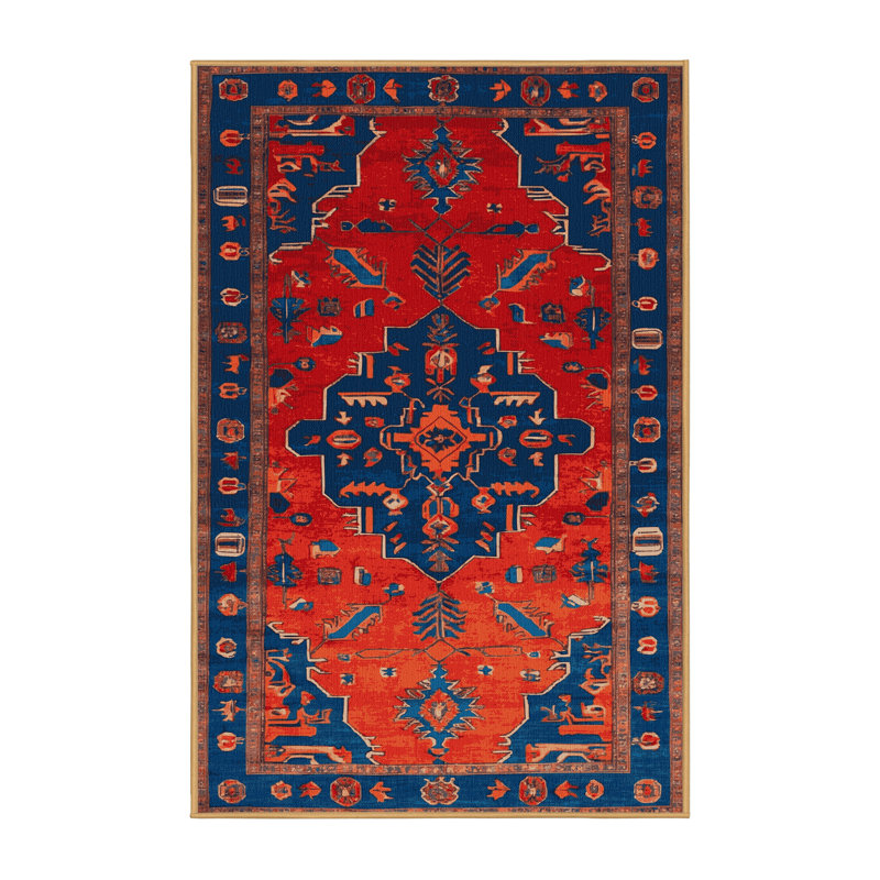 Tapis rouge Tabriz lavable à la machine, Rectangulaire 8 pi x 12 pi