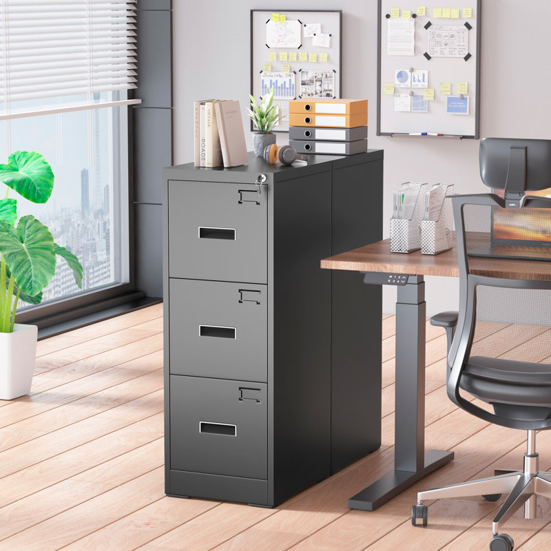 15'' Wide 3 Drawer Metal Vertical Storage File Cabinet with Lock, Black