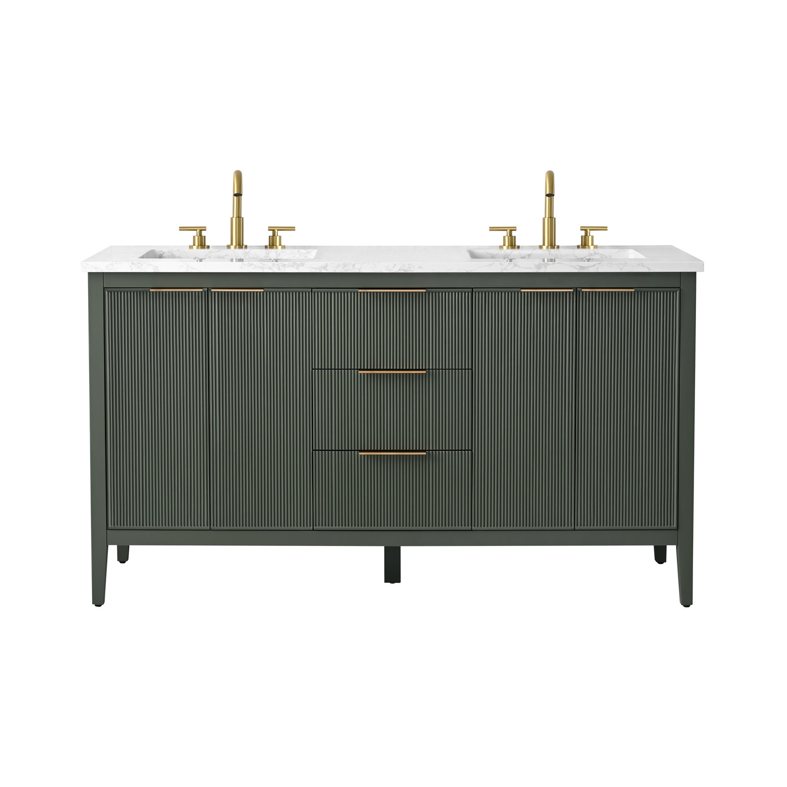 Bilroy 60" Pine Double Bathroom Vanity, Vintage Green/Brushed Bronze