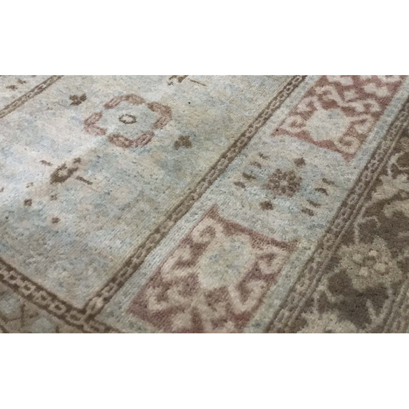 Chemin de table bleu et brun noué à la main de haute qualité
