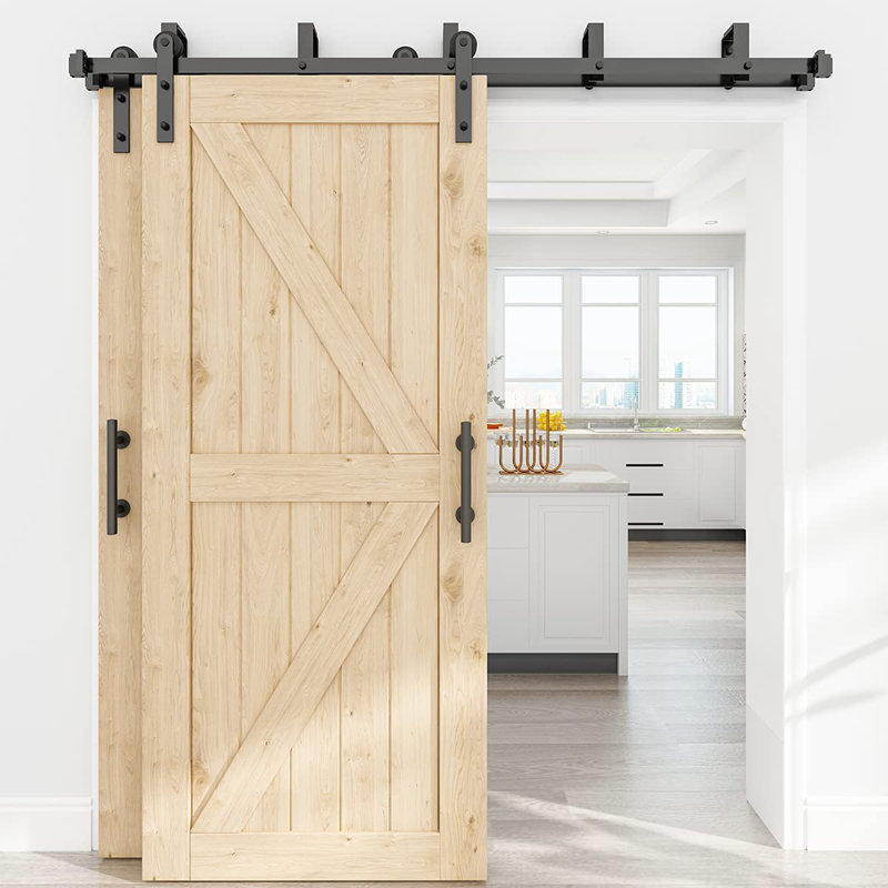 132-Inch Matte Black Double Bypass Barn Door Hardware Kit