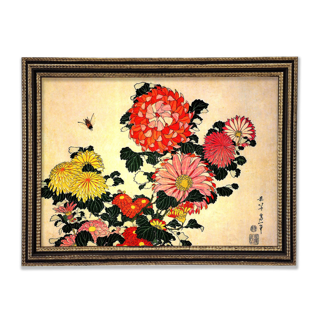 Hokusai Chrysantheme und Biene Gerahmter Druck