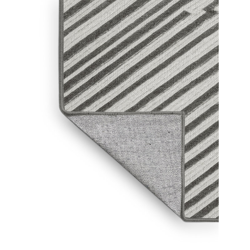 Washable Silver White Striped Area Rug, Round 8'