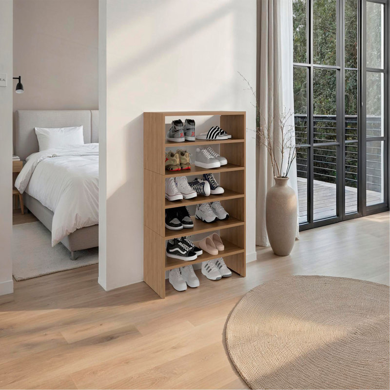 Étagère à chaussures moderne de conception fonctionnelle pour chambre à coucher et entrée Orion, chêne naturel, Naturel