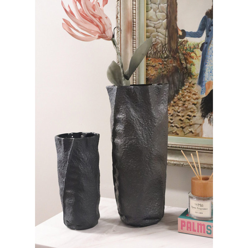 Elegant Black Ceramic Vase, 6.7 x 6.3 x 15.7 inches | 100% High-Quality Ceramic Material | Perfect for Home Decor, Office Spaces, or Gift Giving | Adds a Touch of Sophistication to Any Room