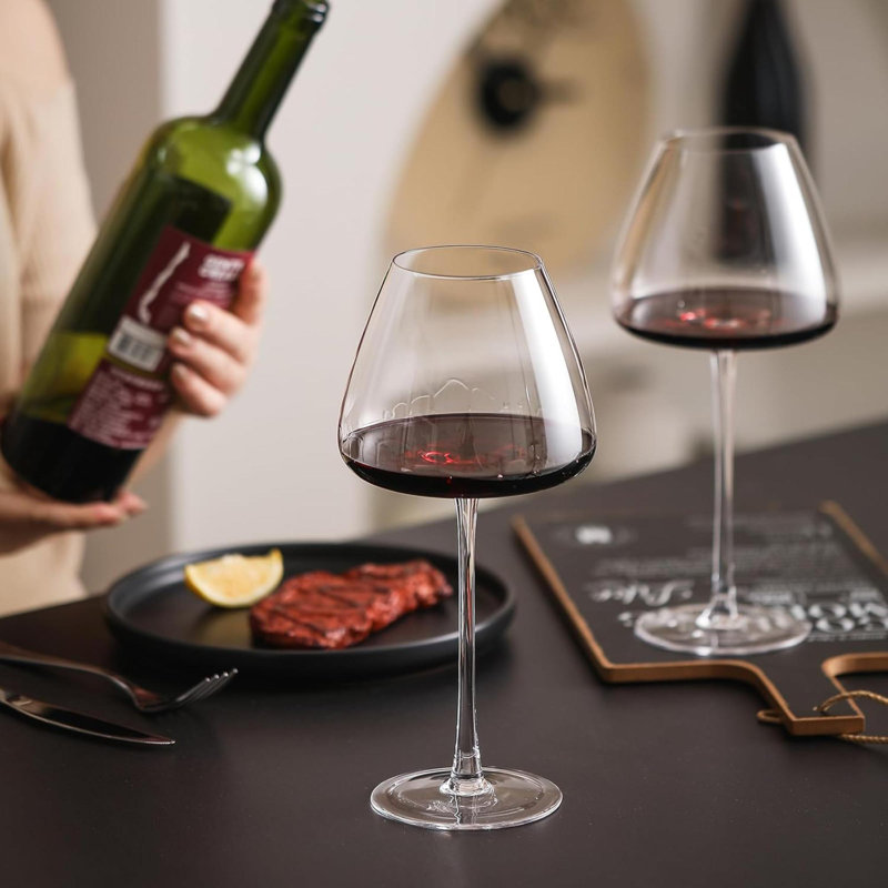 Verres à vin en cristal rouge, longue tige de 24 oz, ensemble de 2 avec boîte-cadeau (grand)
