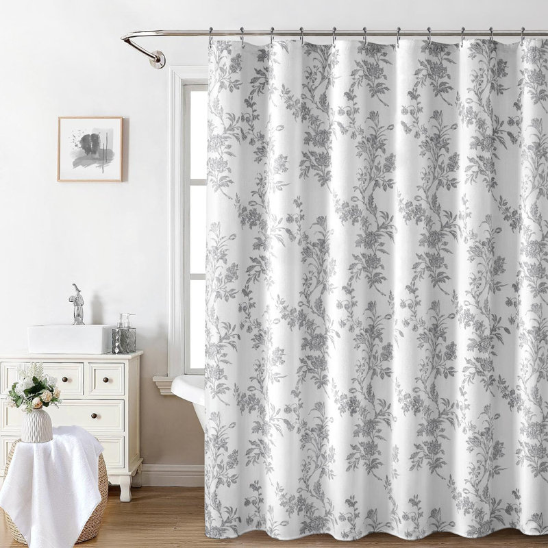 Rideau de douche en coton et lin à motif floral pour salle de bain, tissu doux et durable, facile à installer et à entretenir