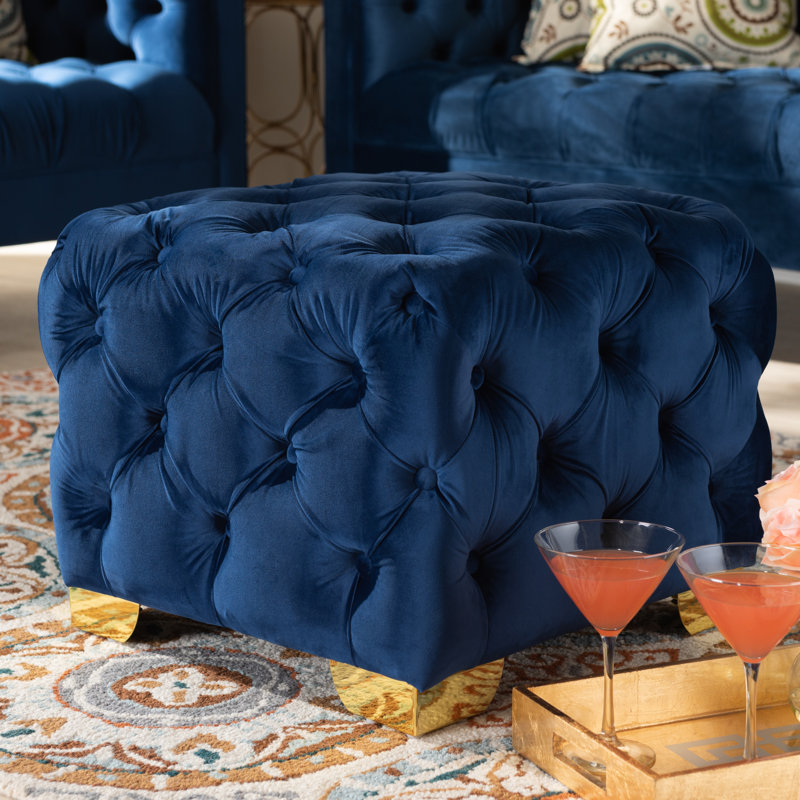Kylin Velvet Ottoman, Blue