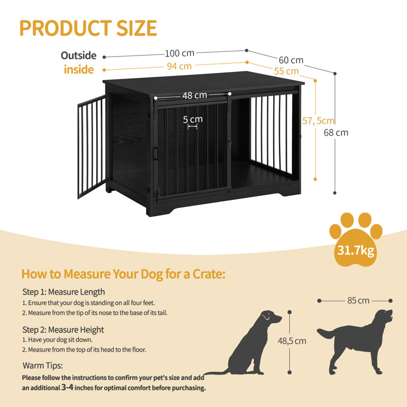 Dog Crate Furniture, Double Door Wooden Dog Crate with Barn Door, Indoor Kennel, End Side Table Animal Crates for Small Medium Large Dogs, Anti-Chew Anti-Escape