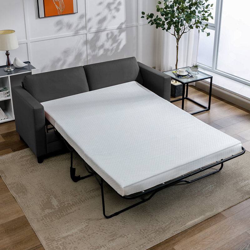 Canapé-lit gigogne en cuir de 79 pouces avec matelas dissimulé, Similicuir gris foncé, 79" W