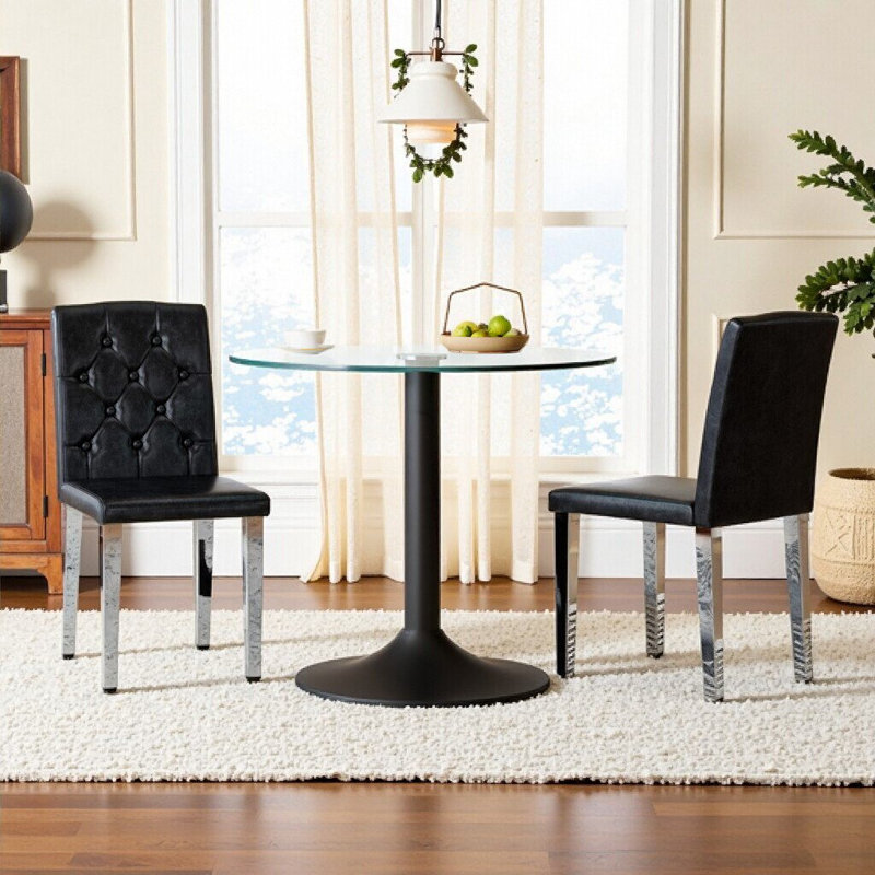 Ensemble de 2 chaises de salle à manger ergonomiques avec pieds en métal pour la maison et le commerce, Noir et argent