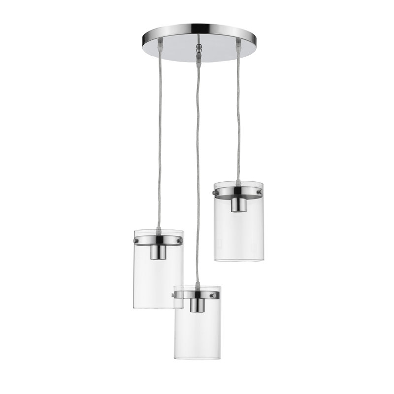 Luminaire suspendu cylindrique à 3 lumières Lambrecht, Chrome