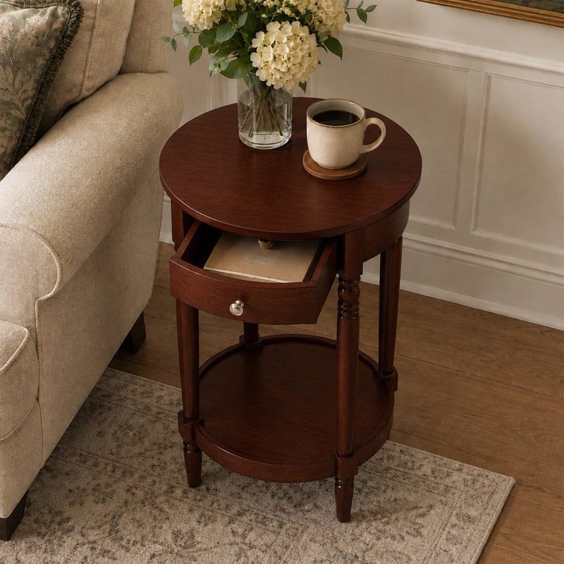 Table de bout ronde 18 po avec tablette Mayall, Acajou