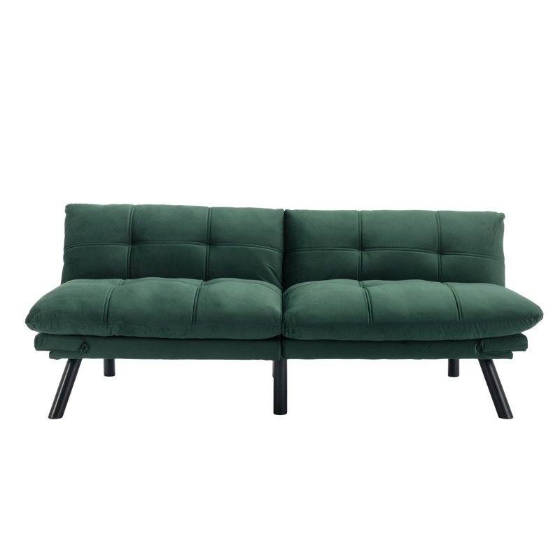 70.9" Upholstered Convertible Reclining Futon Sofa Bed with Adjustable Armrests, Green Velvet