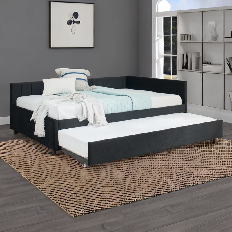 Full Size Daybed With Trundle Bed, Black, Full / Double