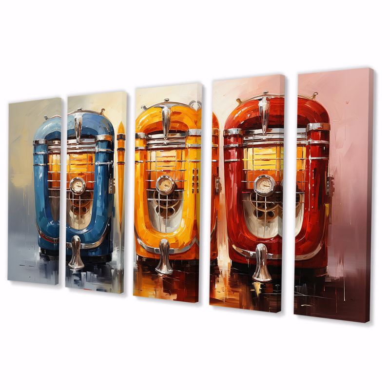 «Coloful Modern Jukebox Jams I, 5 pièces», 5 pièces, H 28 po x l 60 po