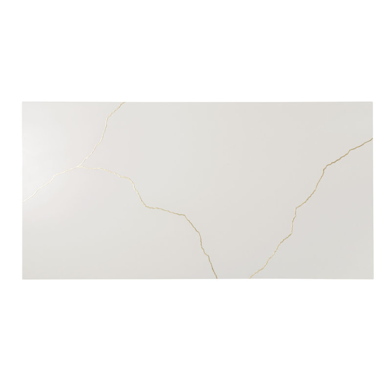 White Solid Beech Wood Coffee Table with Gold Accents
