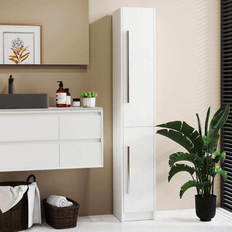 Grande armoire de rangement pour salle de bain avec 3 tablettes réglables, Blanc