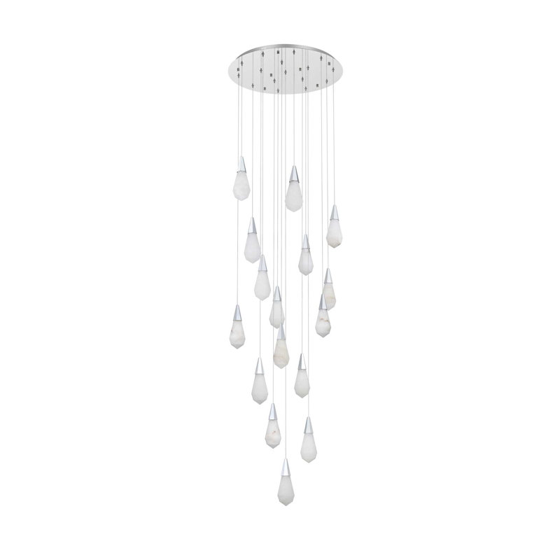 Luminaire suspendu rond 28 po en albâtre Forrester, H 128 po x l 28 po x P 28 po, Chrome chrome