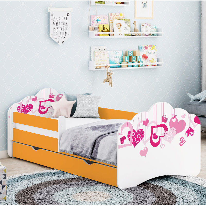 Berau European Toddler Solid Wood Bed Frame, 70 x 140cm, Orange