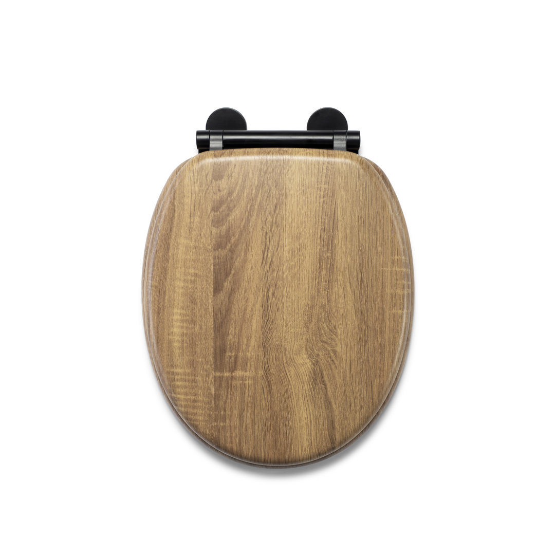 Croydex Soft Close Wooden Toilet Seat - Quick Release for Easy Cleaning and Adjustable Hinges with Top and Bottom Fixings, Antibacterial Seat Surface