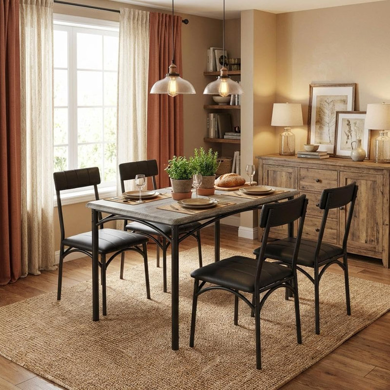 4 -Person Dining Set, Brown, Brown, Brown, Brown