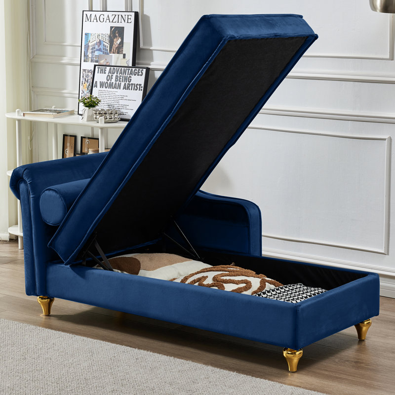 Chaise longue rembourrée Gaurik, Velours bleu marine