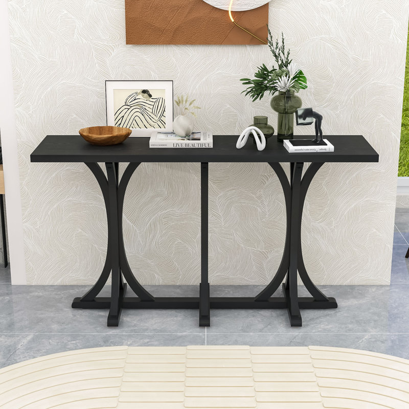Graceful Console Table with Curvedwood Legs – Elegant Design, Durable Build, Black