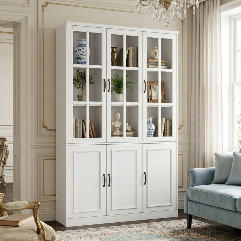  Bibliothèque autoportante en bois 78,7 "x H 47,2" avec 3 portes en verre