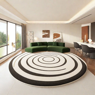 Olive green semicircle with curved sofa