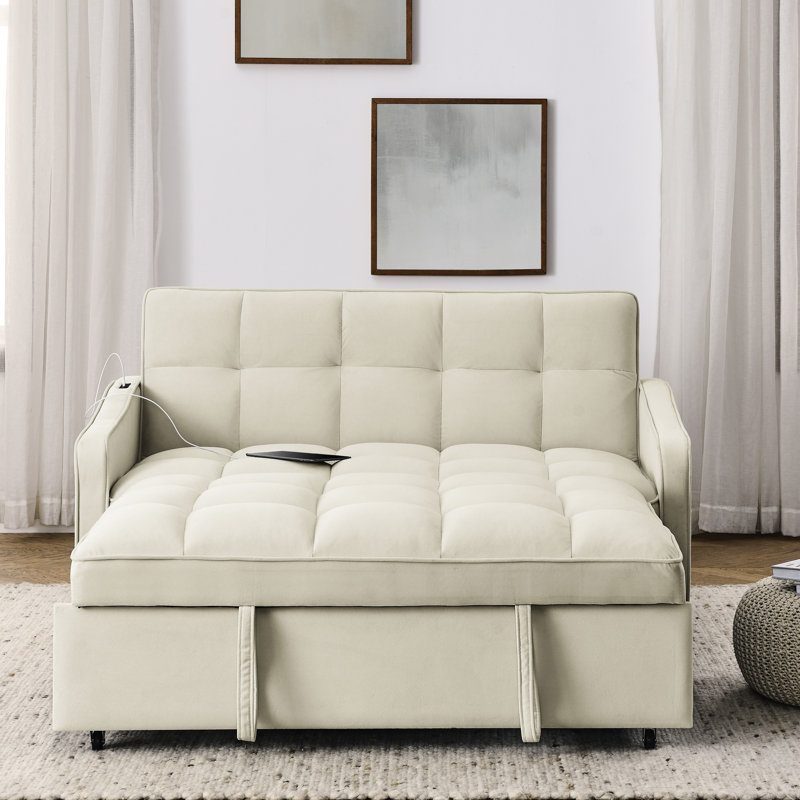 Lit avec fonctionnalité coulissante, dossier réglable, velours beige, option de chargement, lit escamotable, rembourrage en velours pour tous les besoins